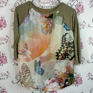 Joe Fresh top butterfly multicolor Floral Butterfly Long Sleeve Top